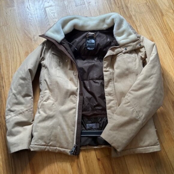 North Face Womens Suede Ski Jacket Came/Off White Size Small Petite - Picture 1 of 2